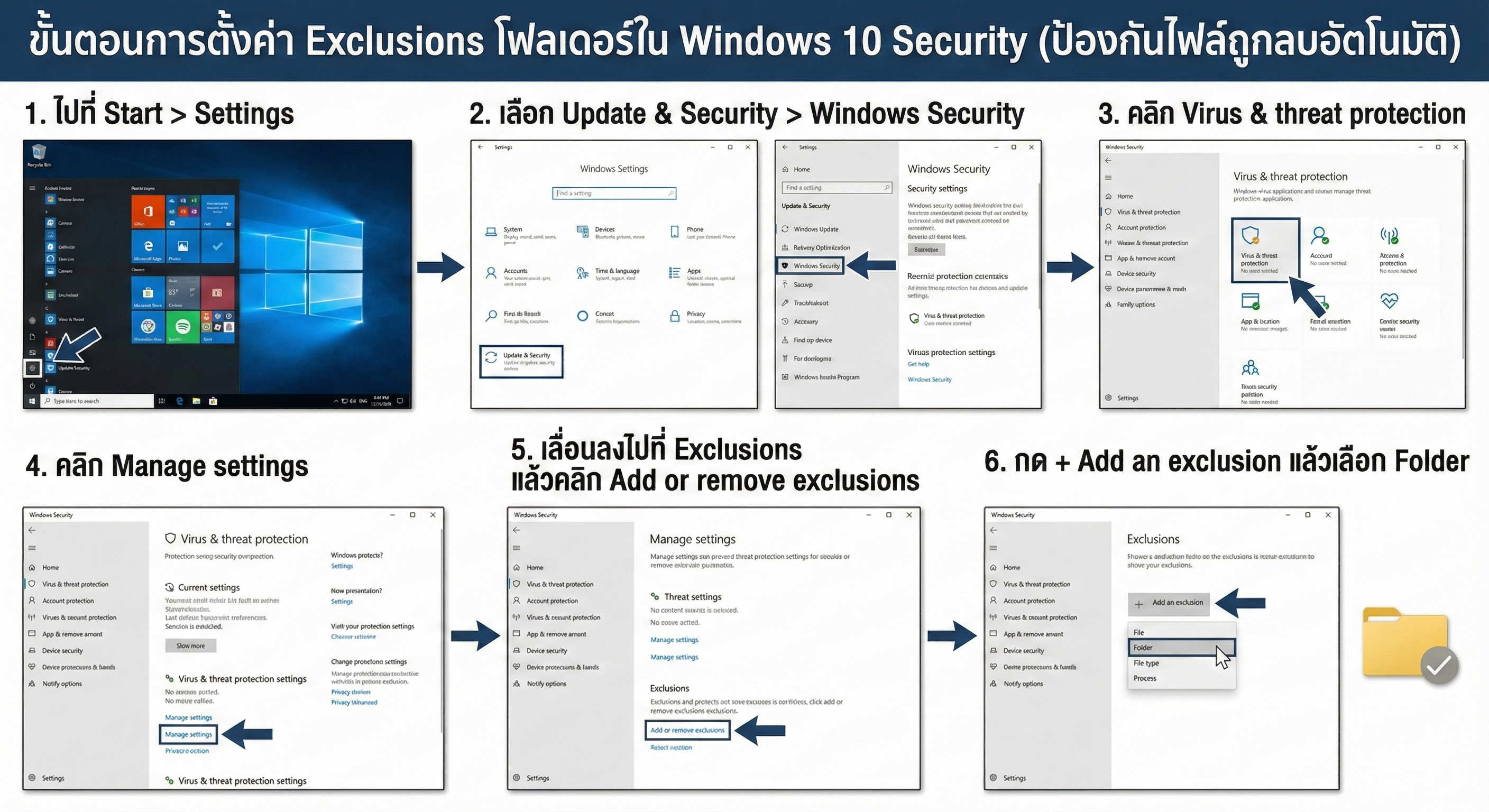 วิธีการตั้งค่า Exclusion สำหรับ Windows 10
